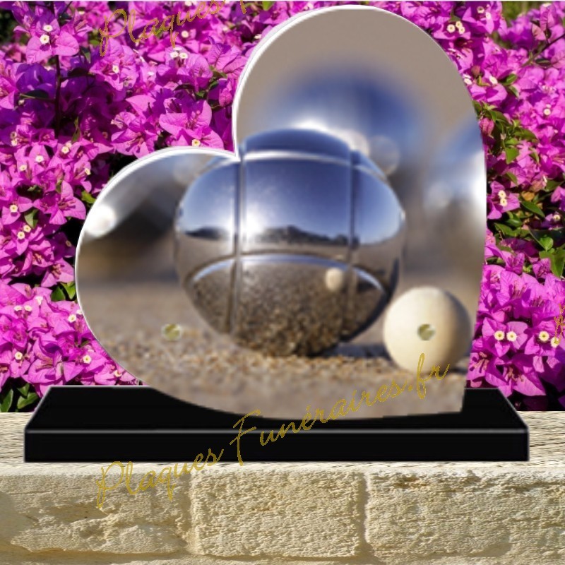 PLAQUE FUNÉRAIRE COEUR PLEXI BOULES DE PETANQUE 02148 PLAQUE FUNÉRAIRE COEUR PLEXI BOULES DE PETANQUE 02148
