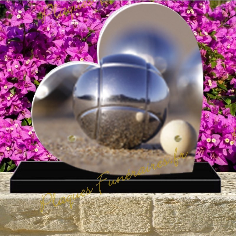 PLAQUE FUNÉRAIRE COEUR PLEXI BOULES DE PETANQUE 02148