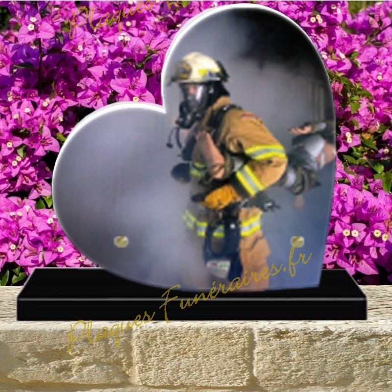 PLAQUE FUNÉRAIRE COEUR PLEXI SAPEURS POMPIERS 02162