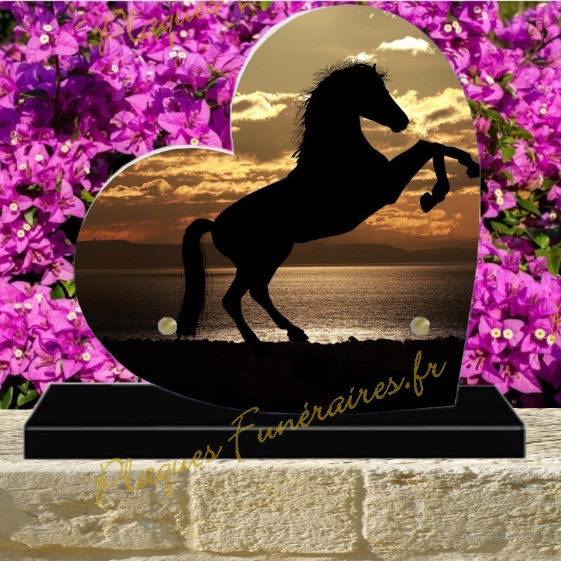 PLAQUE FUNÉRAIRE COEUR PLEXI CHEVAUX 306