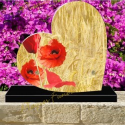 PLAQUE FUNÉRAIRE COEUR PLEXI BLE COQUELICOT 00411